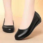 Women's Black Leather Low Wedge Slip-On Flats - Available at AfnoBazar Nepal