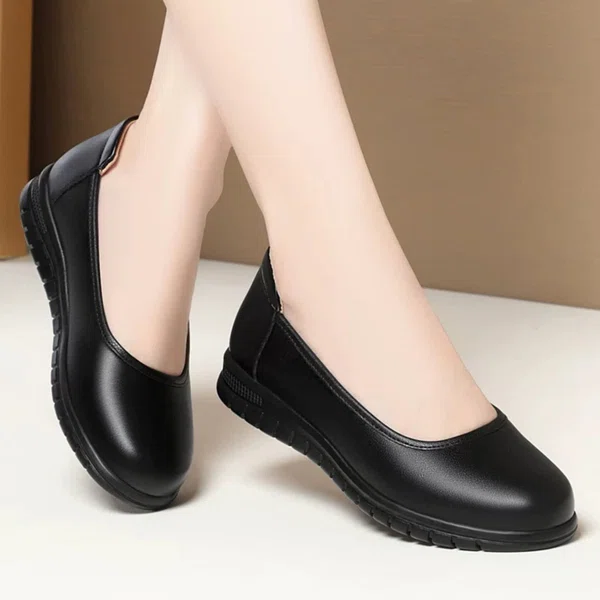 Women's Black Leather Round Toe Slip-On Flats - Available at AfnoBazar Nepal