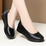 Women's Black Leather Round Toe Slip-On Flats - Available at AfnoBazar Nepal