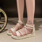 Women's Off White Ankle Wrap Platform Sandals - Available at AfnoBazar Nepal
