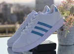 Women's Classic Three-Stripe Leather Sneakers - White and Blue - Available at AfnoBazar Nepal