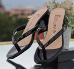 Women's Black Glossy Toe Ring Block Heel Sandals - Available at AfnoBazar Nepal
