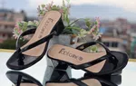 Women's Black Glossy Toe Ring Block Heel Sandals - Available at AfnoBazar Nepal