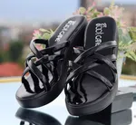Women's Black Glossy Criss-Cross Platform Sandals - Available at AfnoBazar Nepal