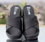 Women's Black Criss-Cross Platform Slides - Available at AfnoBazar Nepal