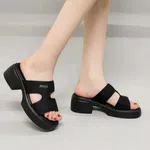 Women's Black Slip-On Block Heel Sandals - Available at AfnoBazar Nepal