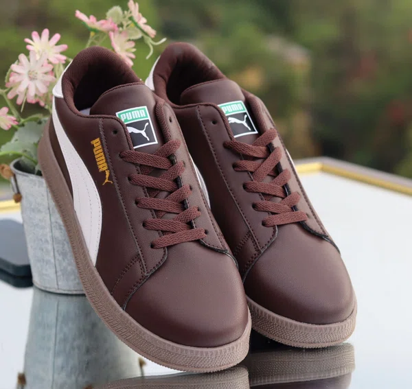 Men's Mocha Leather Sneakers - Available at AfnoBazar Nepal