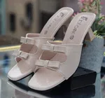 Women's Beige Bow Block Heel Sandals - Available at AfnoBazar Nepal