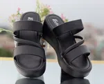 Women's Black Triple Strap Platform Slides - Available at AfnoBazar Nepal
