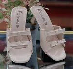 Women's Beige Bow Block Heel Sandals - Available at AfnoBazar Nepal