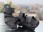 Women's Black Triple Strap Platform Slides - Available at AfnoBazar Nepal