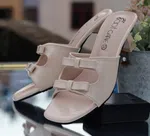 Women's Beige Bow Block Heel Sandals - Available at AfnoBazar Nepal