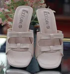 Women's Beige Bow Block Heel Sandals - Available at AfnoBazar Nepal
