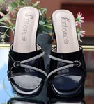 Women's Black Glossy Knot Heel Slip-On Sandals - Available at AfnoBazar Nepal
