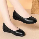 Women's Black Leather Low Wedge Slip-On Flats - Available at AfnoBazar Nepal