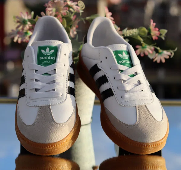 Women's Retro Low-Top Sneakers with Green Tongue Detail - White and Black - Available at AfnoBazar Nepal