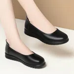 Women's Black Leather Round Toe Slip-On Flats - Available at AfnoBazar Nepal