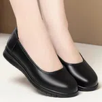 Women's Black Leather Round Toe Slip-On Flats - Available at AfnoBazar Nepal