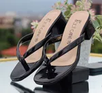 Women's Black Glossy Toe Ring Block Heel Sandals - Available at AfnoBazar Nepal