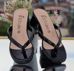 Women's Black Glossy Toe Ring Block Heel Sandals - Available at AfnoBazar Nepal