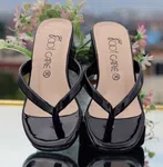 Women's Black Glossy Toe Ring Block Heel Sandals - Available at AfnoBazar Nepal