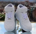 Women's All White Mid-Top Sneakers - Available at AfnoBazar Nepal