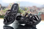 Women's Black Glossy Criss-Cross Platform Sandals - Available at AfnoBazar Nepal