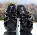 Women's Black Glossy Criss-Cross Platform Sandals - Available at AfnoBazar Nepal