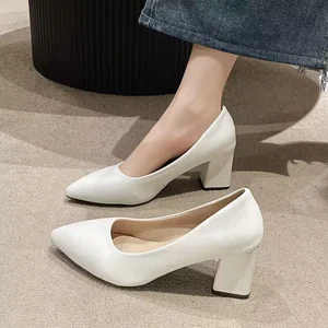Women's Cream Patent Block Heels - Available at AfnoBazar Nepal