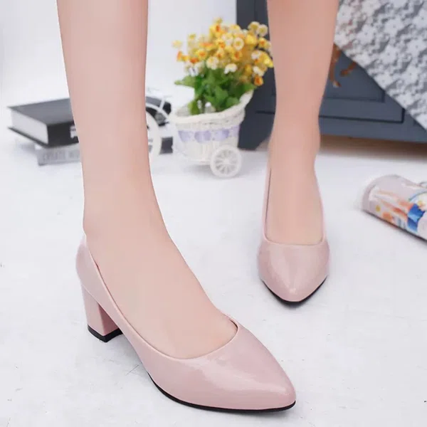 Women's Pink Patent Block Heels - Available at AfnoBazar Nepal