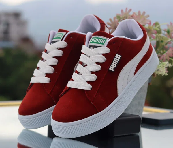 Women's Crimson and White Suede Sneakers - Available at AfnoBazar Nepal
