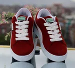 Women's Crimson and White Suede Sneakers - Available at AfnoBazar Nepal