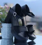 Women's Open Toe Block Heel Sandals with Ankle Strap - Black - Available at AfnoBazar Nepal