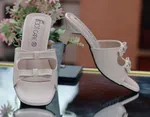 Women's Beige Bow Block Heel Sandals - Available at AfnoBazar Nepal