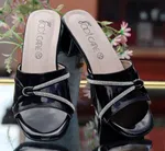 Women's Black Glossy Knot Heel Slip-On Sandals - Available at AfnoBazar Nepal