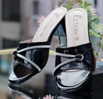 Women's Black Glossy Knot Heel Slip-On Sandals - Available at AfnoBazar Nepal