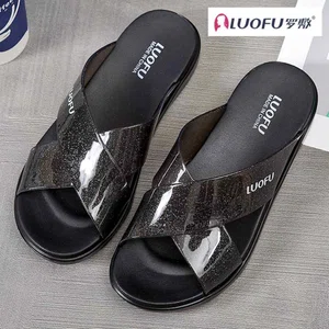 Women's Glitter Cross Strap Platform Slides - Black - Available at AfnoBazar Nepal