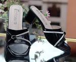 Women's Black Glossy Knot Heel Slip-On Sandals - Available at AfnoBazar Nepal