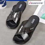 Women's Glitter Cross Strap Platform Slides - Black - Available at AfnoBazar Nepal