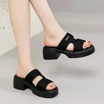Women's Black Slip-On Block Heel Sandals - Available at AfnoBazar Nepal