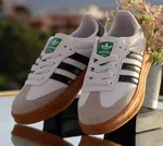 Women's Retro Low-Top Sneakers with Green Tongue Detail - White and Black - Available at AfnoBazar Nepal