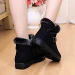 Women's Faux Fur Snow Boots with Buckle Tab - Black and Brown - Available at AfnoBazar Nepal