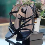 Women's Black Glossy Strappy Block Heels - Available at AfnoBazar Nepal