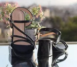 Women's Black Glossy Strappy Block Heels - Available at AfnoBazar Nepal