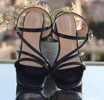 Women's Black Glossy Strappy Block Heels - Available at AfnoBazar Nepal