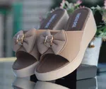 Women's Beige Bow Slip-On Wedge Sandals - Available at AfnoBazar Nepal