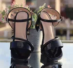 Women's Black Glossy Ankle Strap Block Heels - Available at AfnoBazar Nepal