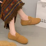 Women's Camel Brown Suede Buckle Loafers - Available at AfnoBazar Nepal