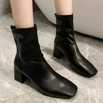 Women's Square Toe Block Heel Sock Boots - Black - Available at AfnoBazar Nepal