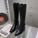 Women's Pointed Toe Leather Block Heel Long Boots - Available at AfnoBazar Nepal